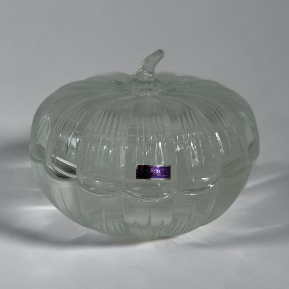 Marquis by Waterford Crystal 8" Pumpkin Covered Candy Dish Bowl Lid Germany